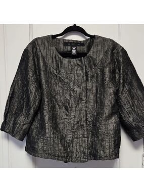 Vintage Apostrophe Crinkle Metallic Swing Jacket Womens Small